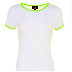 NWT Discreet Women’s Contrast Ringer Gauze Neon Sleeve Tee Shirt